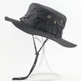 thumbnail image 1 of Algodón puro negro - Sombrero de sol clásico de la jungla de combate estilo militar de ala ancha para exteriores para pescar, cazar y acampar, 1 of 5