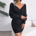 thumbnail image 5 of Sngxgn Women's Dress Deep V-Neck Long Sleeve Waist Tie Ruffle Mini Swing Skater Dresses(Black,S), 5 of 9