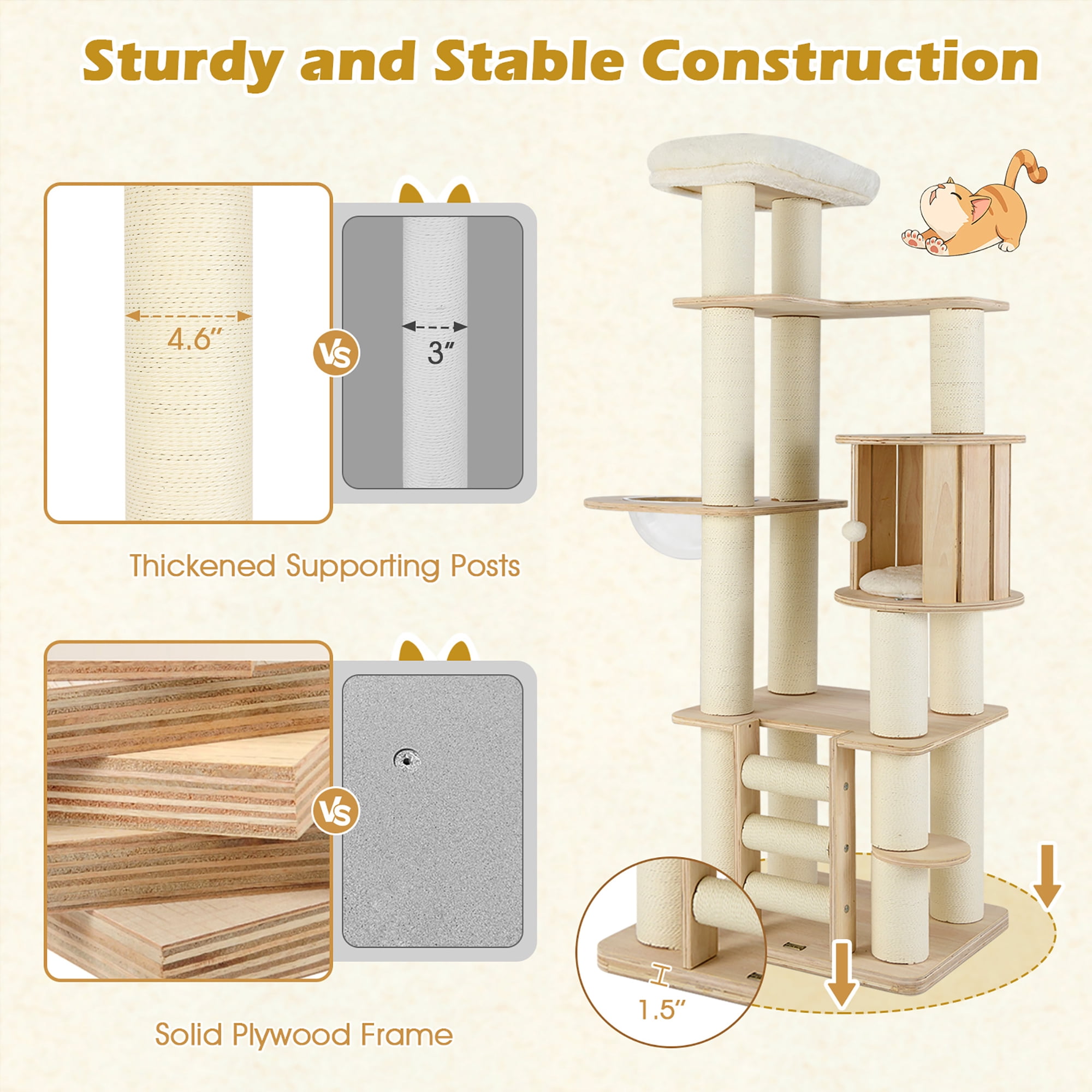 Gymax 71'' Tall Cat Tree w/Cozy Perch Condo Space Capsule 4.6'' Scratching Posts