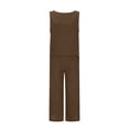 thumbnail image 2 of Pejock 2 Piece Outfits for Women Round Neck Cotton Linen Sleeveless Tank Crop Top Wide Leg Pants Matching Lounge Sets Oversized Running Jogger Tracksuit Summer Casual Tops Pockets Bottom Vacation Sets, 2 of 5