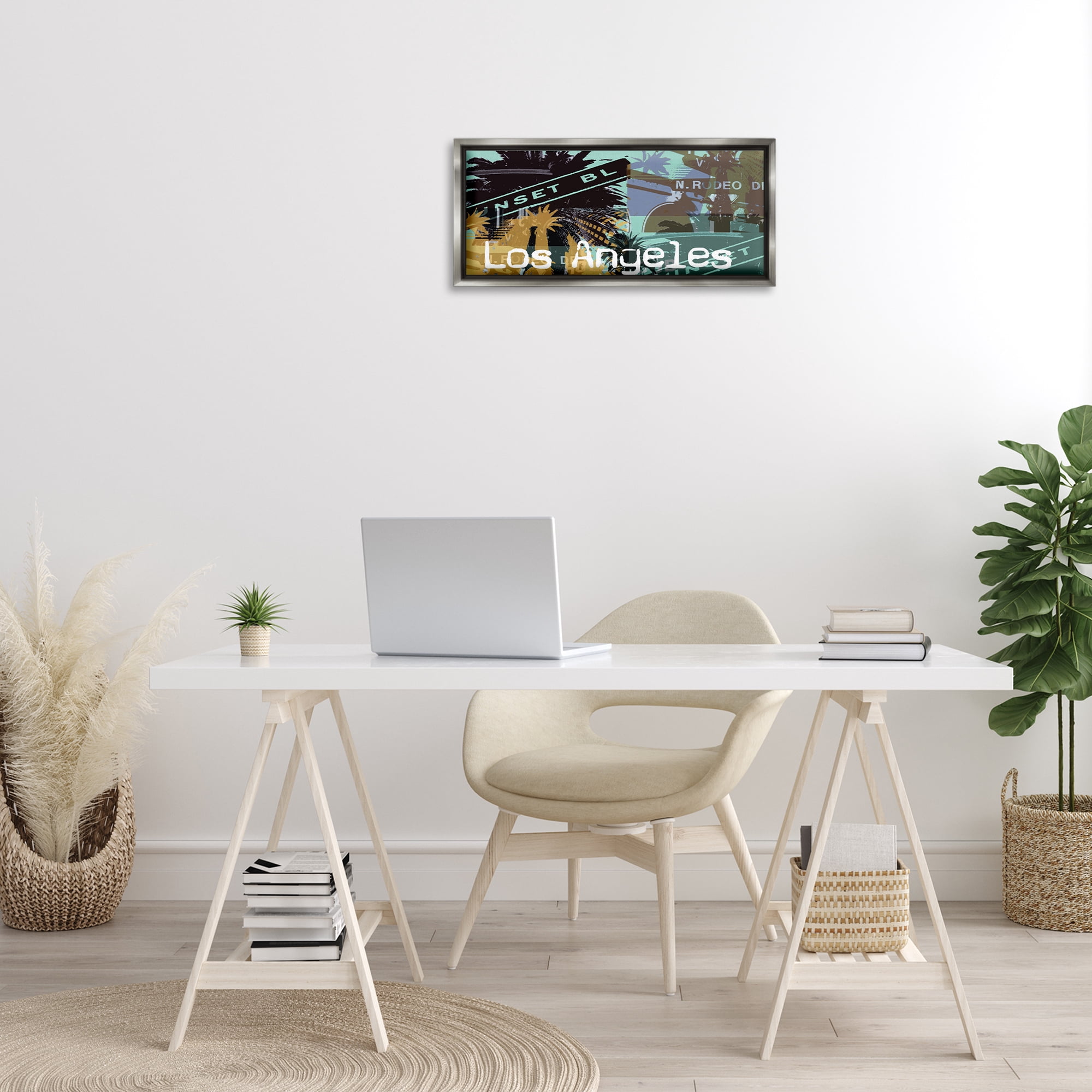 Stupell Industries Los Angeles Travel Collage Town & City Painting Gray Floater Framed Canvas Art Print Wall Art, 25 x 11