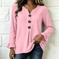 thumbnail image 5 of ClodeEU Women's V Neck Half Button Flare Long Sleeve Blouse,Casual Loose Solid Shirt Top Pink,Women's Plus M, 5 of 6