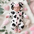 thumbnail image 5 of RUINIXCW Baby Animal Cosplsy Warm Girls Boys Cute Cow Plush Hooded Romper Cosplay Jumpsuit for Halloween Holiday Outfit, 5 of 9