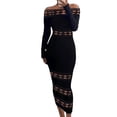 thumbnail image 1 of Vestido de manga larga sin hombros para mujer - Ropa sexy para salir, estilo campestre - Vestido de fiesta de poliéster con bajo acampanado, 1 of 5