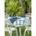 thumbnail image 2 of Blue Plaid Outdoor Tablecloth - 54 Inch Round Dining Table Cover, Farmhouse Buffalo Check Stripes Modern Geometric Waterproof Outdoor Table Cloth with Umbrella Hole & Zipper for Picnic/Patio/Party, 2 of 7