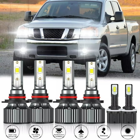 For Nissan Titan 2004-2015 6x Combo LED Headlight High&Low Beam Fog Lamp Bulbs Kit 6000K White 6 Pack