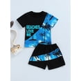 thumbnail image 2 of 2 Pieces Kids Shorts Set, Coconut Tree Print Round Neck Short Sleeve T-Shirt+ Short Pants Outfits, 2 of 9