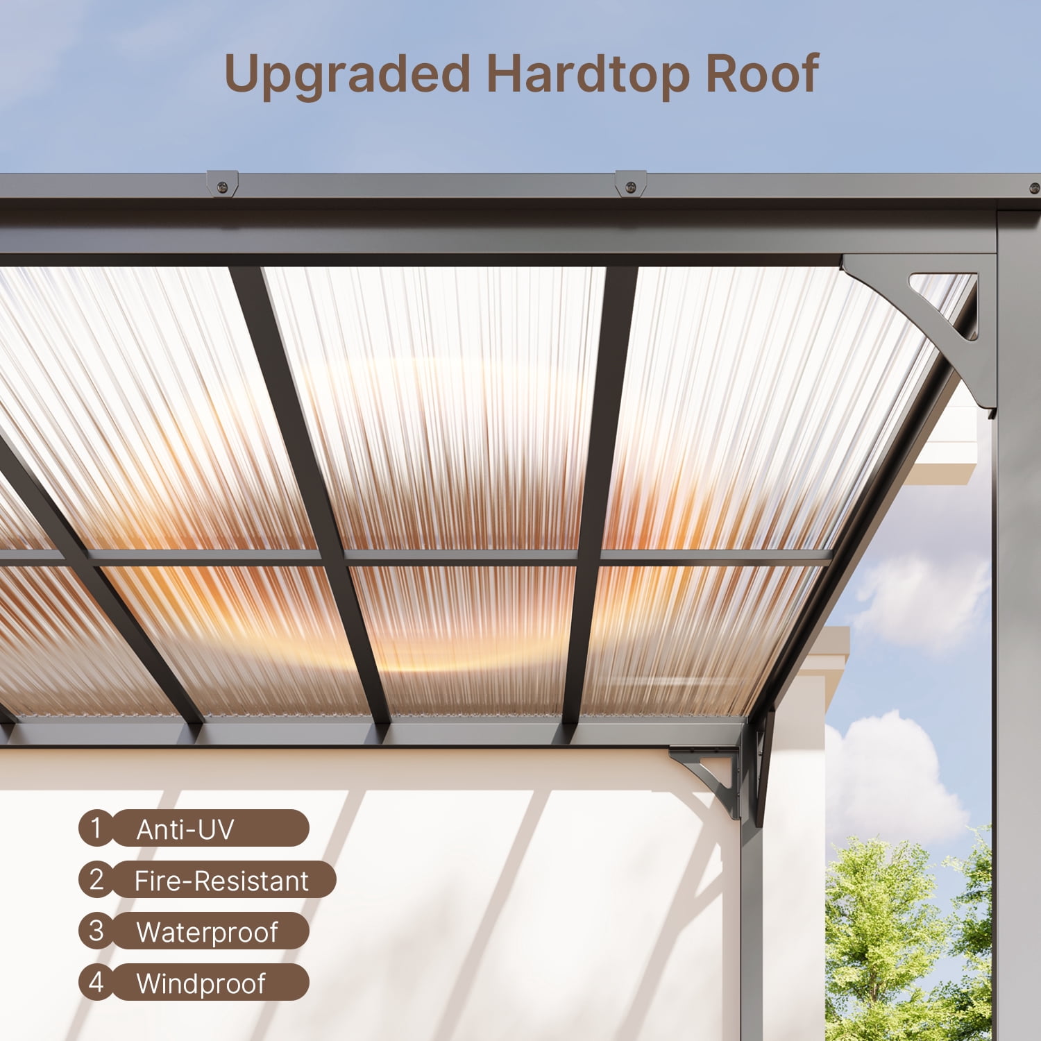 Asofer 10' x 14' Lean-to Hardtop Gazebo, Wall-Mounted Galvanized Steel Outdoor Pergola with Gutter, All-Weather Permanent Porch Canopy for Patio & Deck