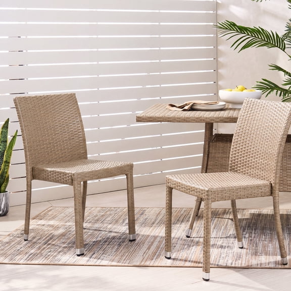 Christopher Knight Home Outdoor Handwoven Wicker Armless Dining Chairs, Natural, Set of 2