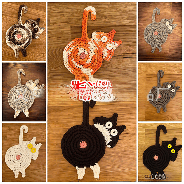 Posavasos de punto con forma de trasero de gato Posavasos de punto con forma de trasero de gato