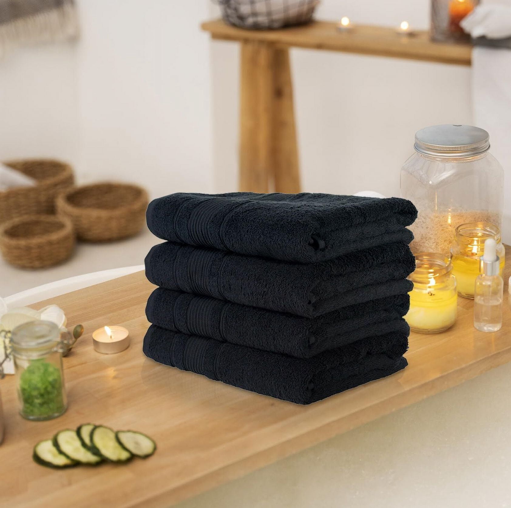 Extra Large Bath Towels 100% Cotton 27"X54" 4 Bath Towel, Soft Quick Dry black