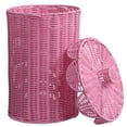 thumbnail image 3 of happimess Fern Modern Bohemian Resin 2.9-Gallon Cylinder Wicker Waste Basket with Scalloped Lid, Pink, 3 of 6