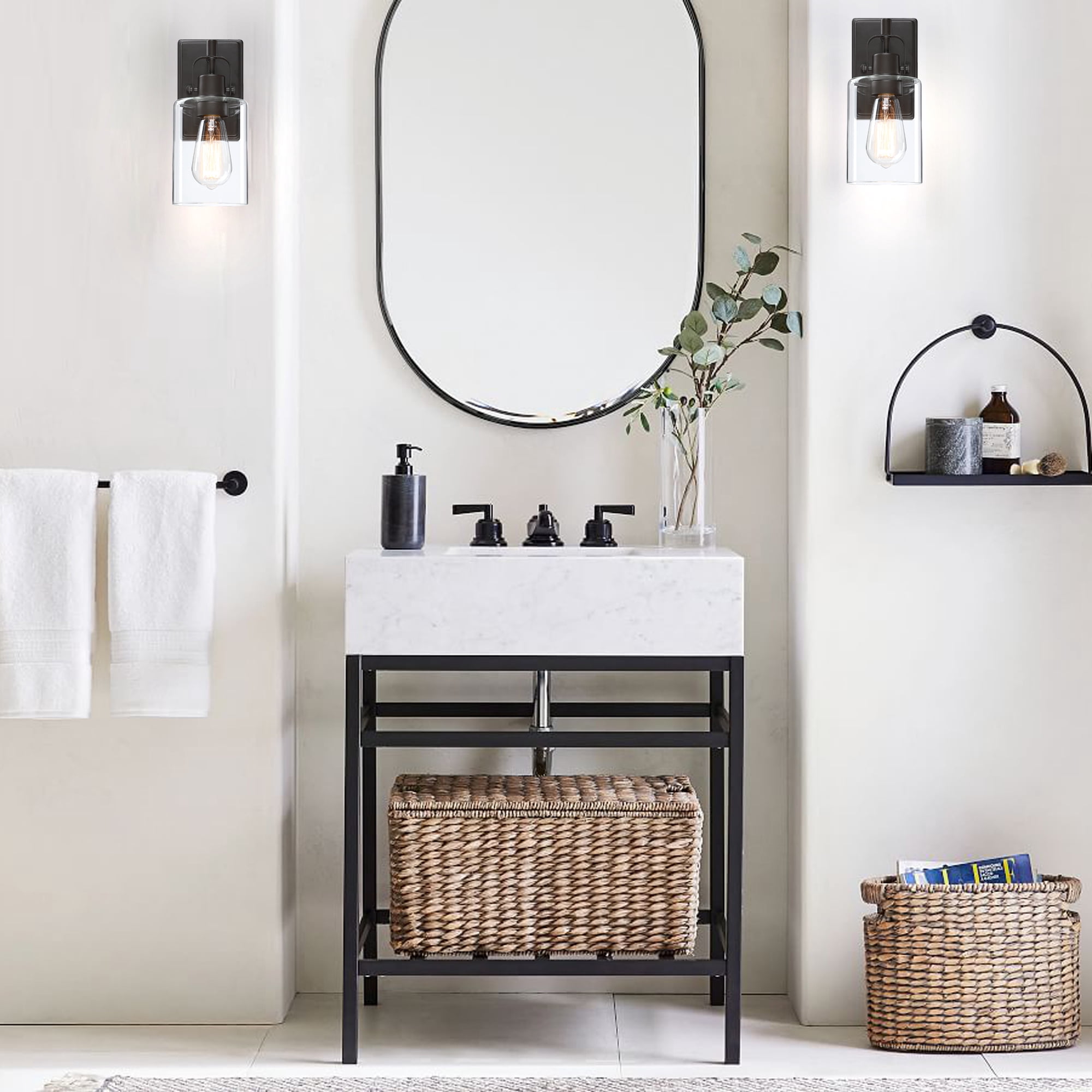 1-Light Bronze Bathroom Lighting over Mirrors Modern Vanity Light Fixtures with Clear Glass Shade