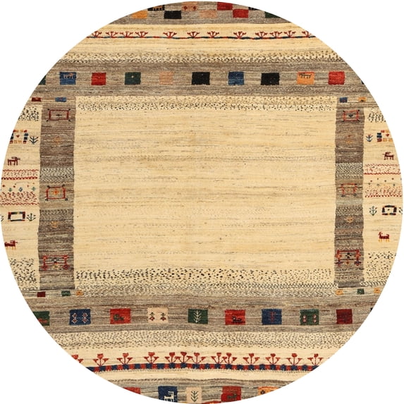 Ahgly Company Indoor Round Contemporary Chrome Gold Yellow Abstract Area Rugs, 6' Round