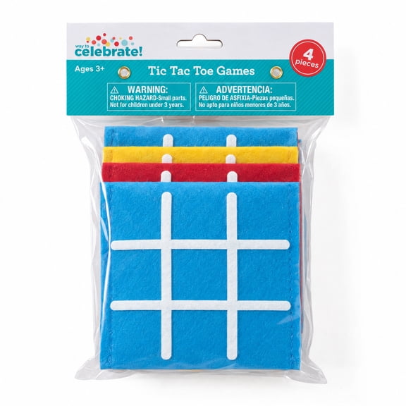 Way To Celebrate Tic Tac Toe Party Favors for Kids, 4 Count Felt Board Game with Pouch