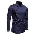 thumbnail image 2 of RUTAYY Men's Shirts Embroidered Asymmetrical Long Sleeve Solid Color Denim Shirt Turndown Collar Comfortable Breathable Travel Vacation Blouse, 2 of 8