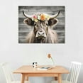thumbnail image 2 of COMIO  Scottish Highland Cow Headband Floral Bouquet Canvas Wall Decor Rustic Poster Farmhouse Decoration for Home Bedroom Office, 2 of 4