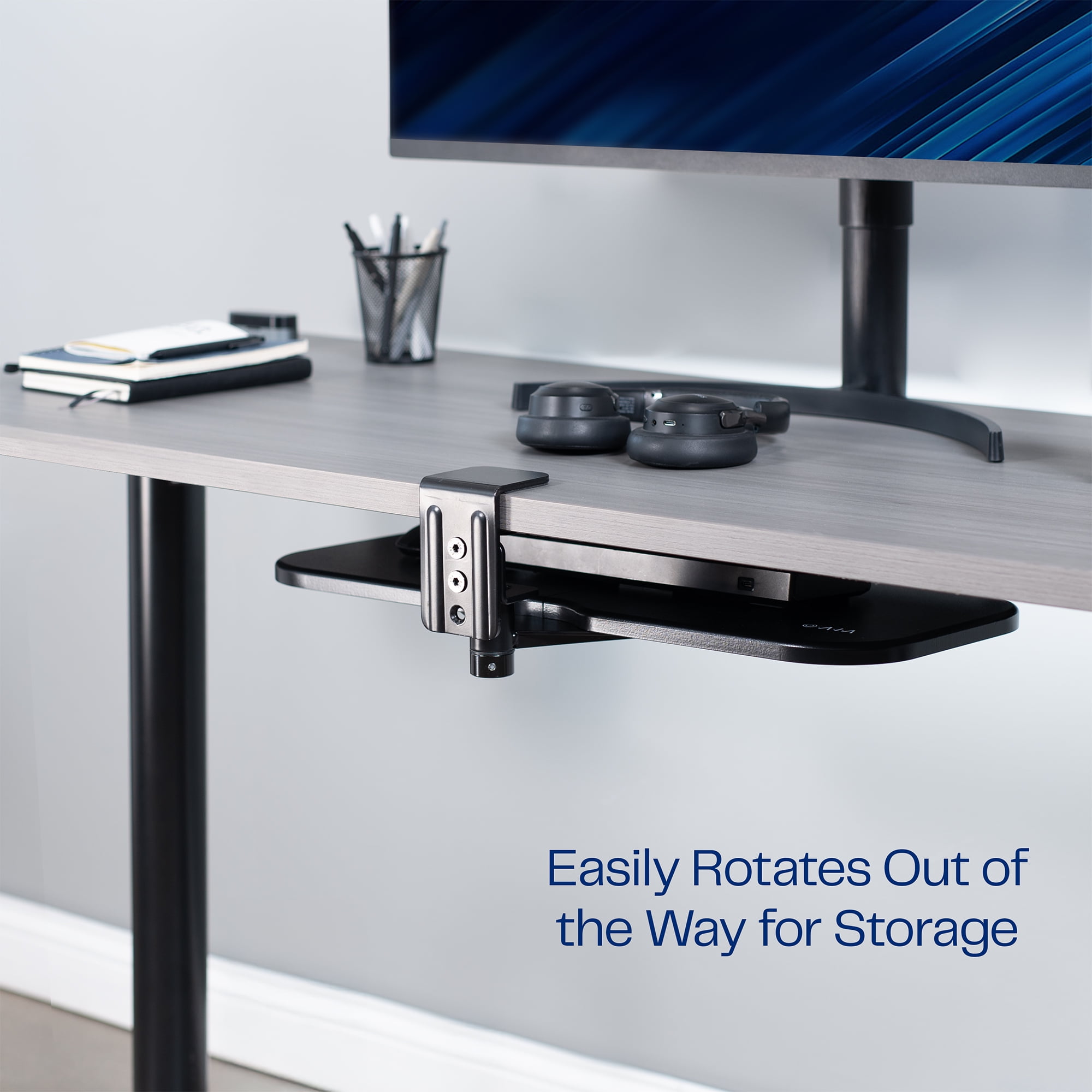 VIVO Black Single Clamp Rotating Keyboard Tray