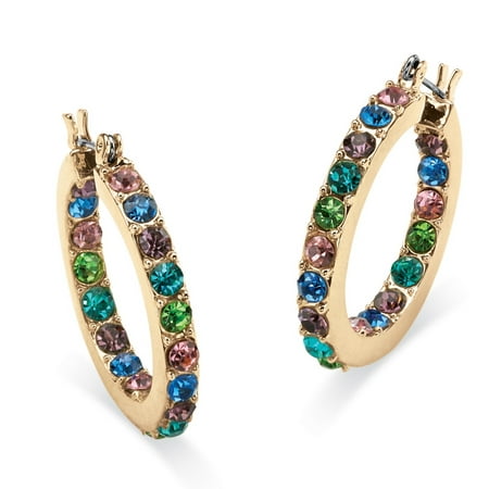Wholesale Gemstone Earrings - Multicolor Simulated Gemstone Inside-Out Hoop Earrings 1.17 TCW in Yellow Gold Tone (1 1/4