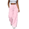 thumbnail image 4 of Inverlee Women's Wide Leg Sweatpants Drawstring High Waist Side Button Split Casual Bottoms Dual Side Patch Pockets Flowy Loose Pants Pink (S-XXL), 4 of 8