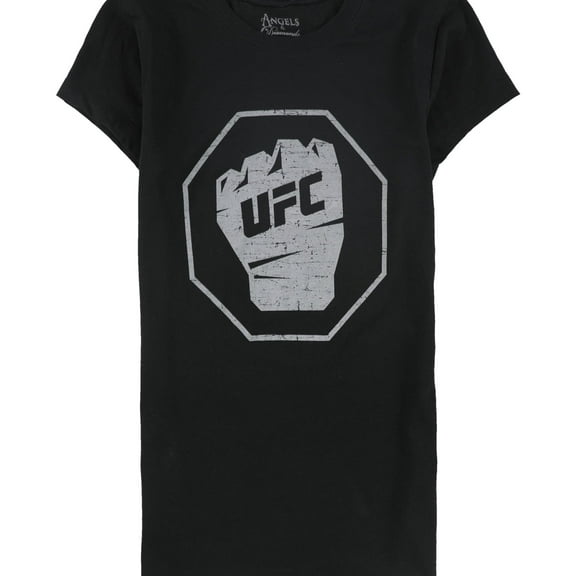 UFC Womens Distressed Fist Graphic T-Shirt, Black, Large