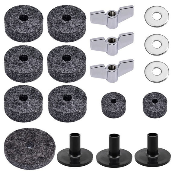 Fieltro de repuesto para tambores 18pcs Accesorios para batería Juego Batería negra Juego de fieltro de repuesto Accesorios para instrumentos musicales Tomshoo Fieltro de repuesto para tambores