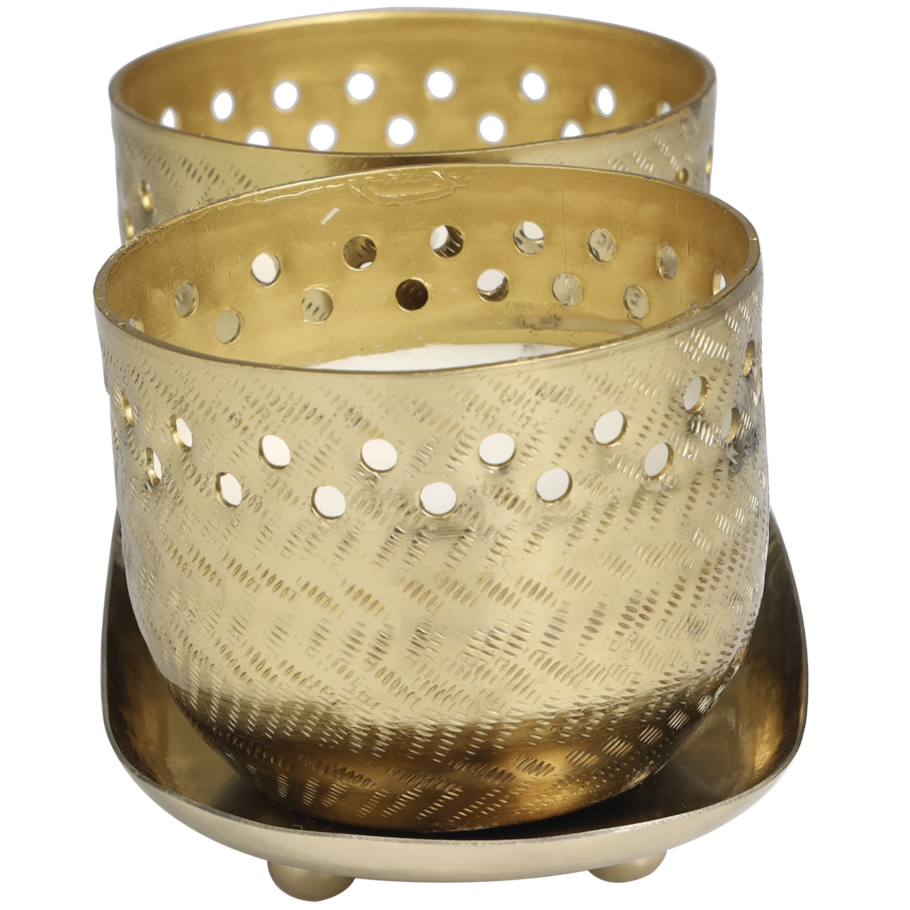 CosmoLiving by Cosmopolitan 2 Holder Gold Metal Egyptian Mint Scented Cutout Spotted 7 oz 1 Wick Candle with White Wax, (Set of 2)