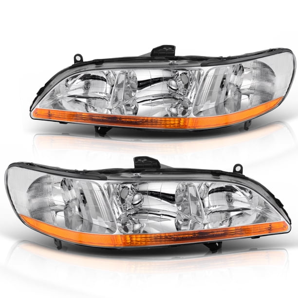 Headlight Assembly For 1998 1999 2000 2001 2002 Honda Accord Headlamp Replacement Chrome Housing Amber Reflector Walmart Com Walmart Com