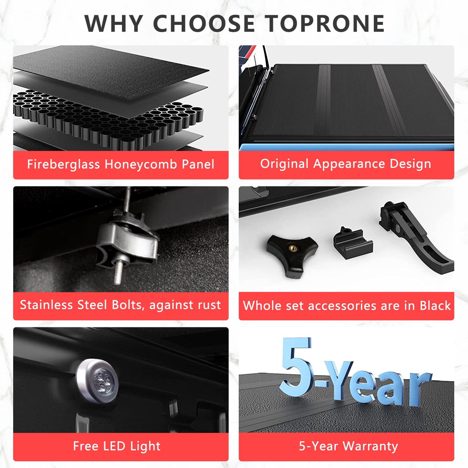 TOPRONE Hard Tri-Fold Tonneau Cover Fits 2007-2018 Chevy Silverado GMC Sierra 1500 with 5.8ft (69.3in) Truck Bed | Not Fits CarbonPro Bed | On Top |