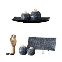 3pc Modern Candle Holder Set | Black Textured Polyresin Candle Holder | Centerpiece | Home Decor
