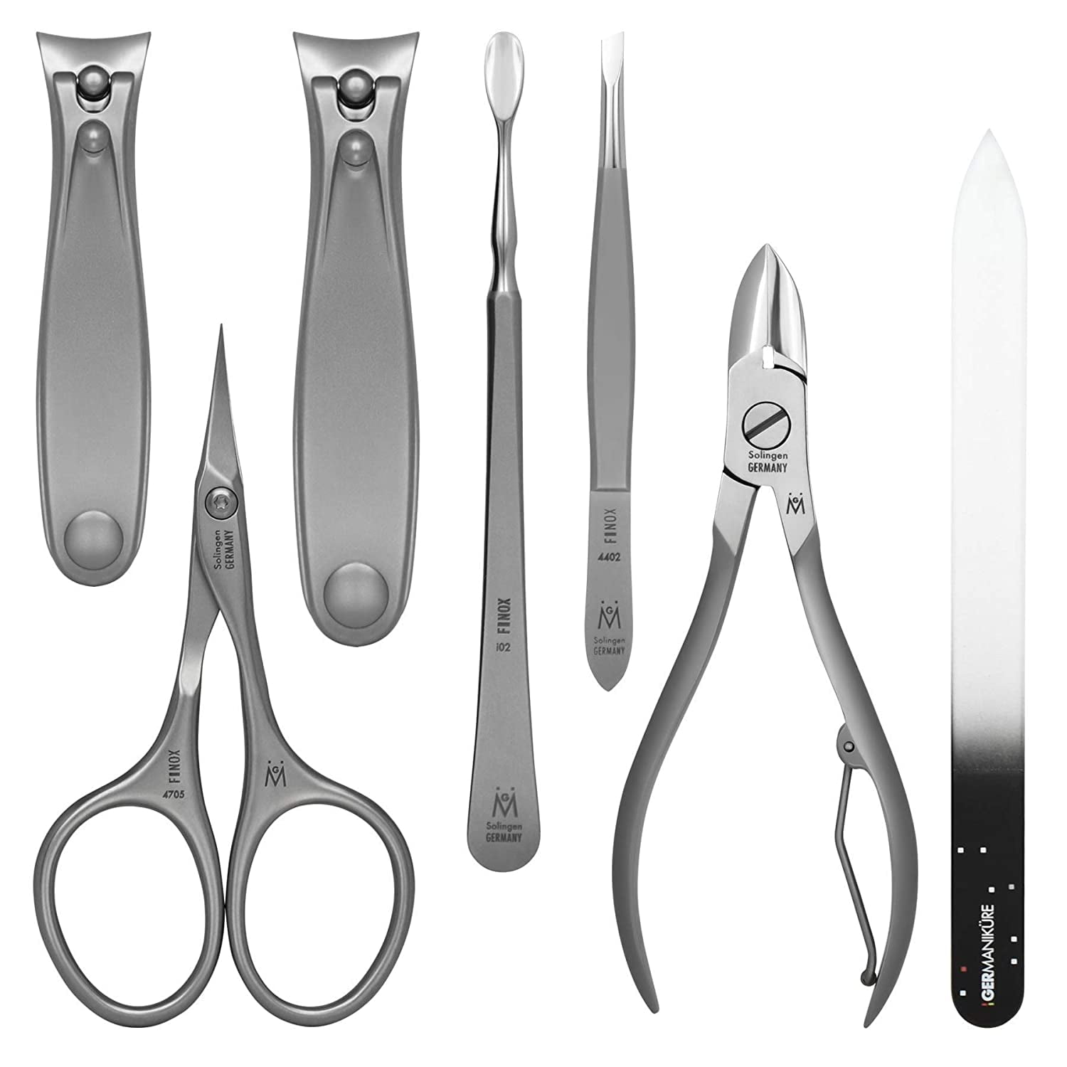 GERMANIKURE 7pc Manicure and Pedicure Set in Leather Case - Handmade in Solingen Germany, FINOX High Carbon Stainless Steel – Professional Nail and Cuticle Care