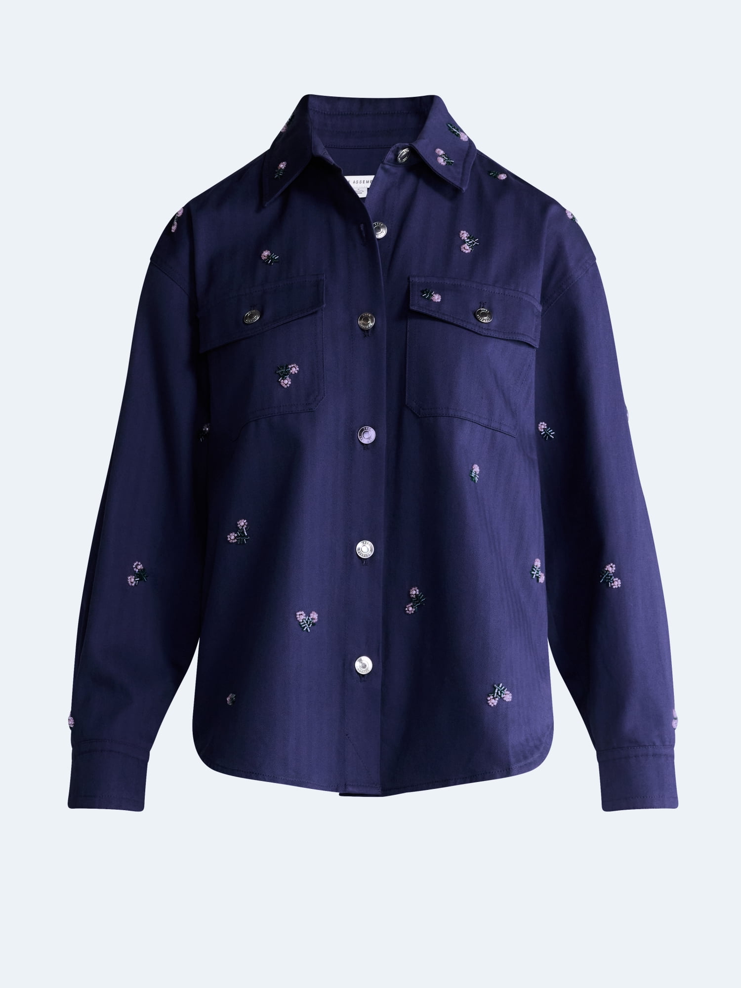 Free Assembly Women's Embellished Cotton Utility Shirt With Long Sleeves, Sizes XS-XXL