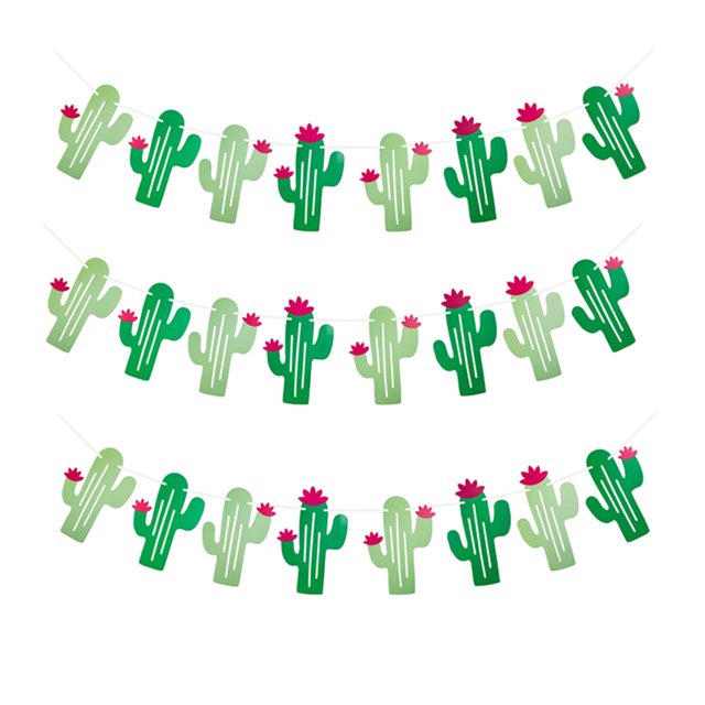 KAKOWELY Juego de 3 banderines de papel con forma de cactus, 24 unidades, para decoración de fiestas tropicales de verano (verde)