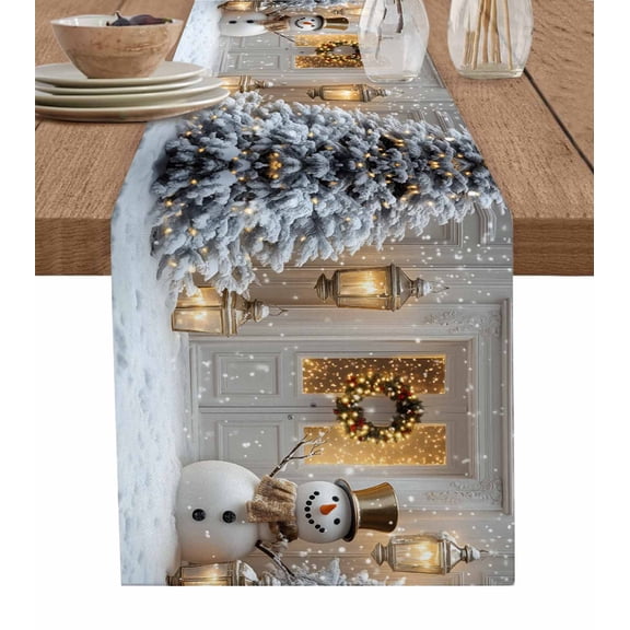 Ldtrchee Farmhouse Christmas Table Runner 36 Inches, Snowman Snowflake Tree Bed Runner Dresser Scarves Tabletop for Indoor Outdoor Parties/Ceremony/Banquet, 13"x 36"