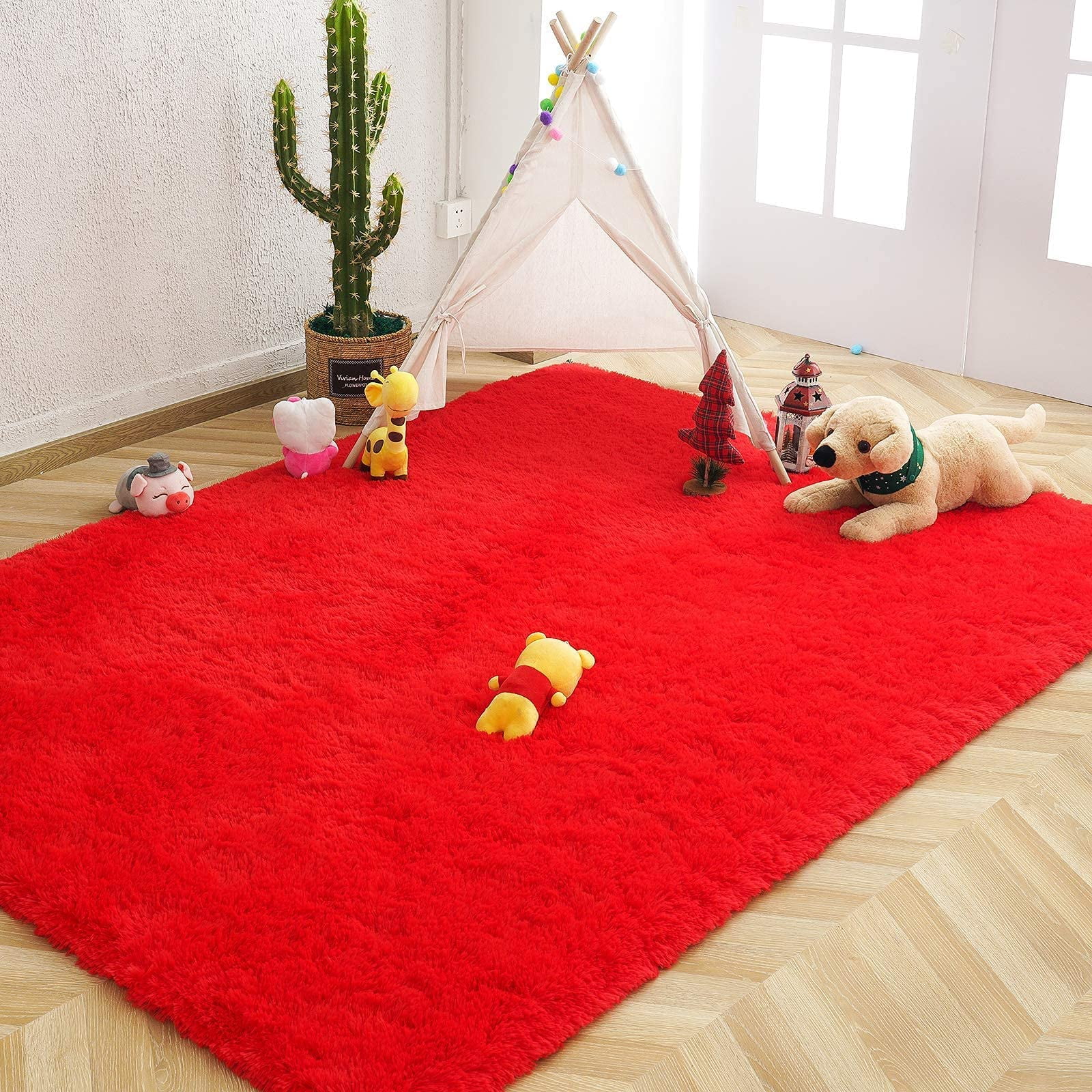 Noahas Luxury Fluffy Rugs Ultra Soft Shag Rug for Bedroom Living Room Kids Room,6'x9',Red