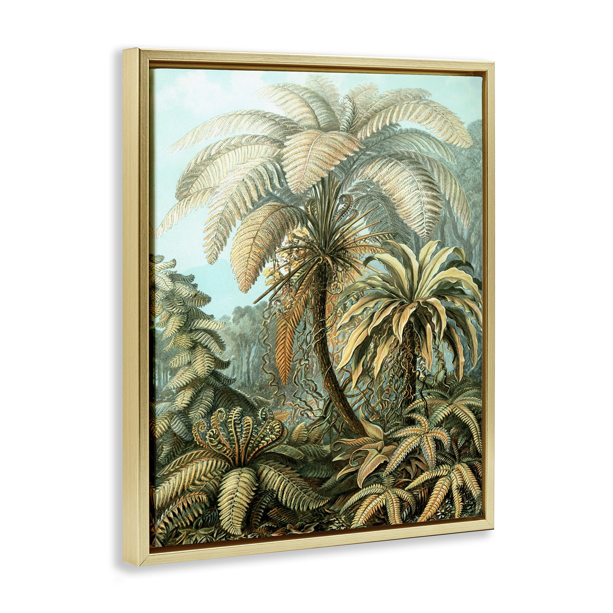 Stupell Industries Detailed Palm Tree Leaves Landscape & Nature Painting Gold Floater Framed Canvas Art Print Wall Art, 17 x 21