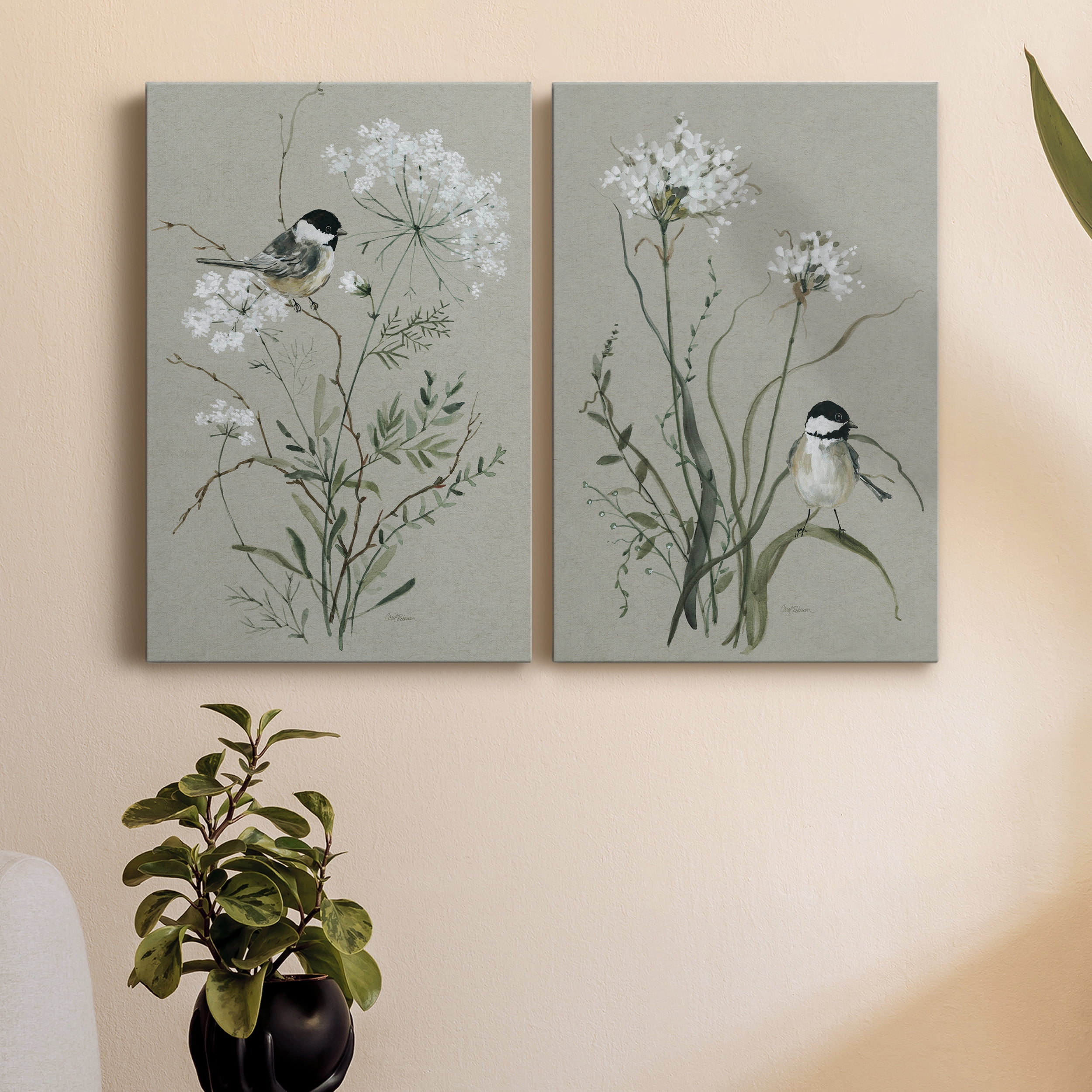 Bouquet of Grace Bird I Premium Gallery Wrapped Canvas - Ready to Hang - Set of 2 - 12 x 18 Each