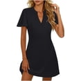 thumbnail image 2 of Dolkfu Mini Women'S Clothing Short Sleeve V-Neck Faux-Wrap Black Dresses Solid Retro Vintage Relaxed Fit Modern Cotton Blend Garments Black,S, 2 of 6