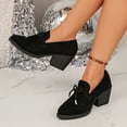 thumbnail image 2 of Women's Fashion Dress Pumps Point Toe Lace up Chunky Block High Heeled Oxford Work Business Leather Loafer Heels Shoes c-Black Size 9.5, 2 of 5
