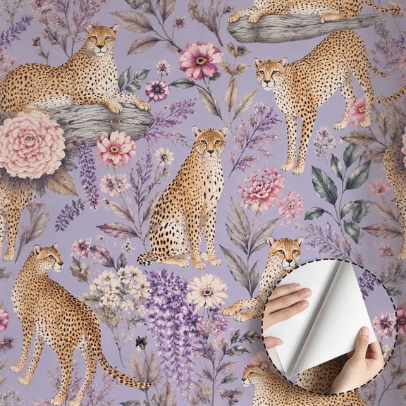 Leopard Floral Wallpaper Boho Vintage Wall Decoration Peel and Stick Wallpaper Waterproof Self Adhesive Vinyl for Bedroom Living Room Bathroom Kitchen Cabinet 17.7 * 78.5 in