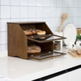 thumbnail image 2 of Double Layer Large Bread Box for Kitchen Counter, Wooden Large Capacity Bread Storage Bin (Brown), 2 of 12