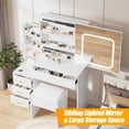 thumbnail image 4 of Eastvita White Vanity Desk with Mirror/LED Lights/Sliding Function/Power Outlet/4 Drawers/Storage Shelves/Stool for Bedroom, 4 of 6