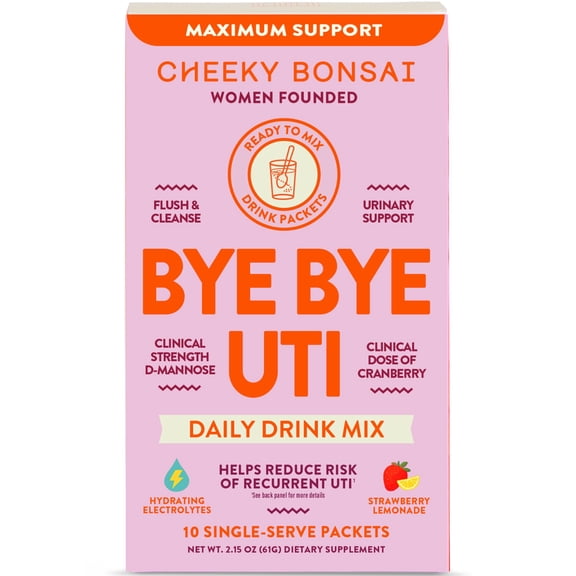 Cheeky Bonsai Bye Bye UTI Strawberry Lemonade Powdered Drink Mix, 10 Count