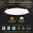 thumbnail image 3 of NuWatt 6 in. 2 HR Fire Rated Slim Canless LED Recessed Light 15W, 5CCT 1200LM Dimmable IC Rated 12PK, 3 of 8