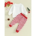 thumbnail image 5 of FEORJGP Toddler Boys Christmas Outfits Infant Baby Long Sleeve Sweatshirts Christmas Tree Letter Print Pullover Crew Neck Tops and Drawstring Sweatpants Plaid Long Pants 2Pcs Clothes Set, 5 of 9