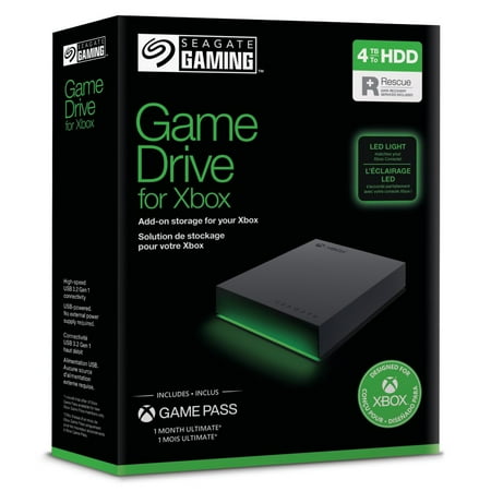 Seagate - Game Drive for Xbox 4TB External USB 3.2 Gen 1 Portable Hard Drive Xbox Certified with Green LED Bar - Gray