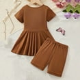 thumbnail image 7 of ZACPNCV Toddler Girls 2 Piece Outfit Solid Ruffle Hem Peplum Top and Biker Shorts Set Brown 7-8 Years, 7 of 7