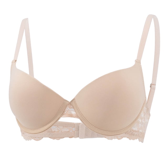Wo-Fusoul Bra for Women, Solid Color Backless Seamless Push-Up, V-Neck Lace Rear Closure, Everyday Underwear