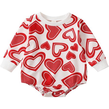 

QWZNDZGR Baby Ruffle Sleeve Bodysuit Solid Cotton Onesie Long Sleeve Romper Bodysuit Pullover Autumn Tops Happy Valentine’s Day