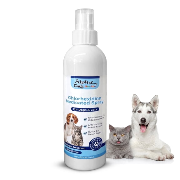 Alpha Dog Series Chlorhexidine Spray for Dogs & Cats, Medicated Skin Relief, 8 fl oz